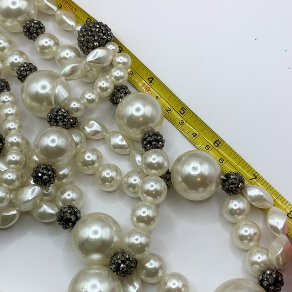 Julies B Multi Strands Faux Pearls Black Hematite Rhinestone Rondelles Necklace - Picture 8 of 8